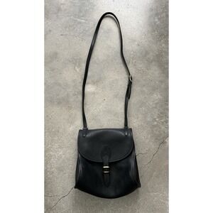 Extremely Rare Vintage Dooney & Bourke AWL Black Pebbled Leather Saddle Bag